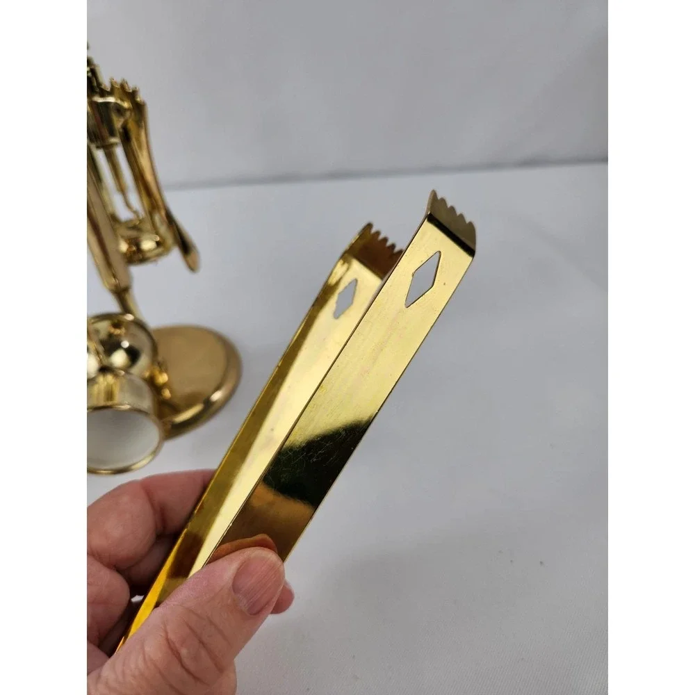 Vintage 5pc Brass Plated Bar Tool Set Stand Wine Opener Key Jigger Corkscrew MCM